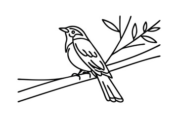 Single bird sitting on cable or tree branch Hand drawn line art vector illustration