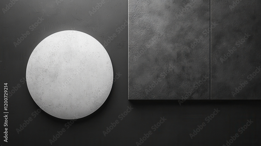 Poster simple circle and textured panel on dark background create contrast