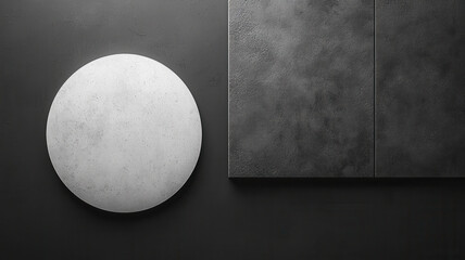 Simple circle and textured panel on dark background create contrast
