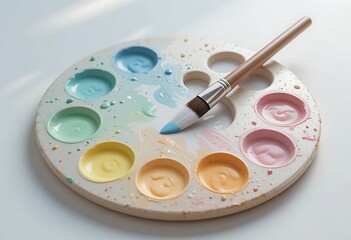 Pastel Paint Palette With Brush and Colors