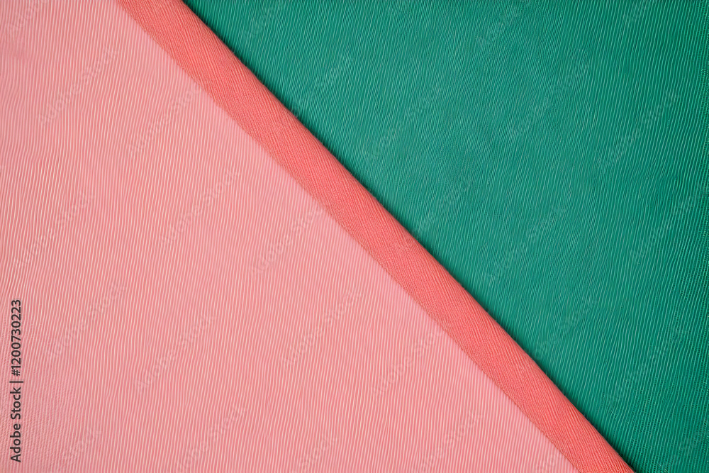 Aufkleber pink and green textured fabrics create a diagonal divide with a subtle textured pattern.