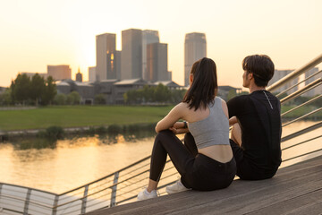 Young couple chatting in a park