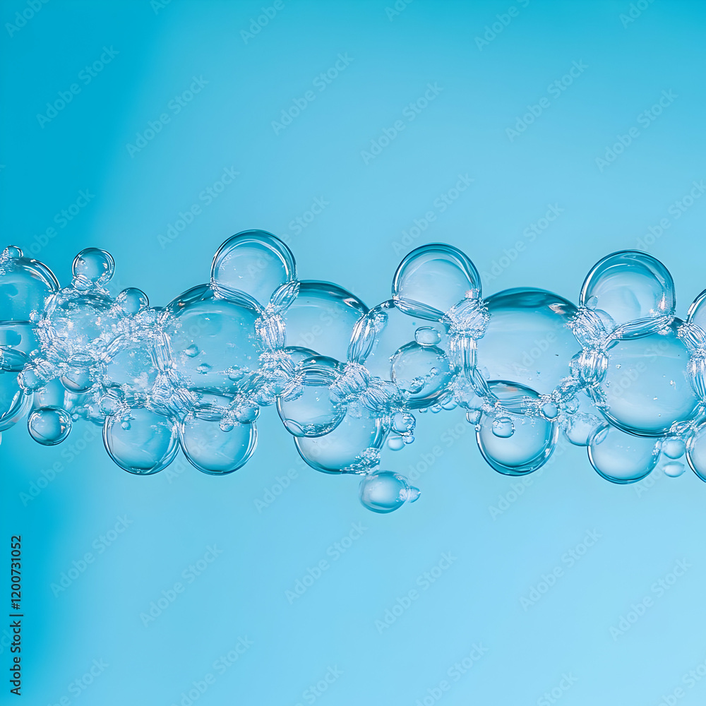 Poster clear bubbles float gently on a serene blue background, creating a calming and refreshing scene.