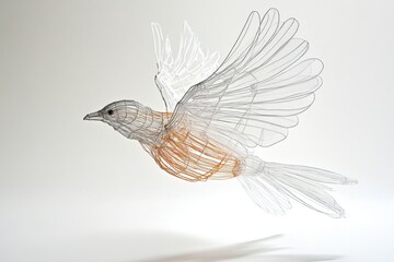 Obraz premium Delicate wire sculpture of a bird in flight art installation minimalist studio contemporary design aesthetic perspective nature-inspired concept