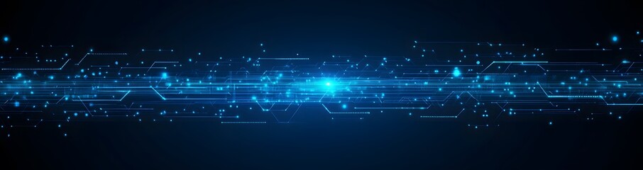 Abstract Blue Glowing Data Network with Flowing Particles and Light Trails