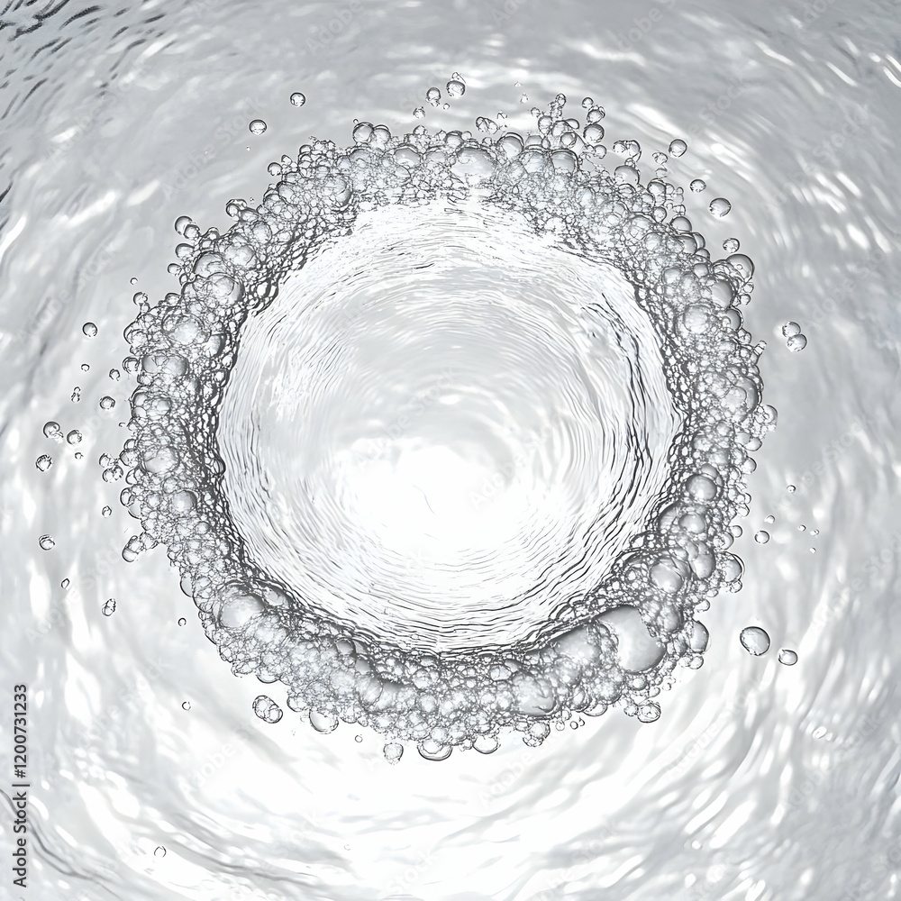 Poster clear water forms a circular vortex with bubbles gently rising to the surface.