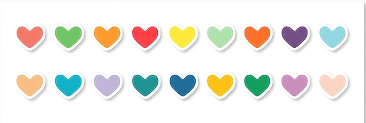 This collection features a variety of heart stickers with a clean white outline, ideal for Valentine's Day. They are colorful and perfect for all loving people