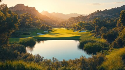 Serene Sunset Golf Course Landscape