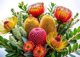 Fototapeta premium High-resolution images showcase the breathtaking beauty of Australian native flora: Banksia, Eucalyptus, Waratah, and Grevillea.