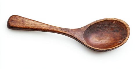 Dark brown wooden spoon isolated on white background.