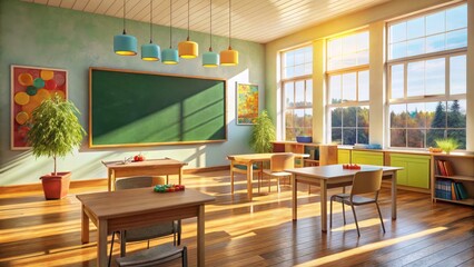 Wooden Chalkboard in Classroom Setting - Perfect for Lessons, Education, Teaching, and Learning Environments with Ample Copy Space for Messages and Notes