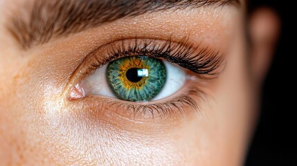 Fototapeta premium Close-up of a woman's green eye, beauty, detailed iris, macro shot, skincare