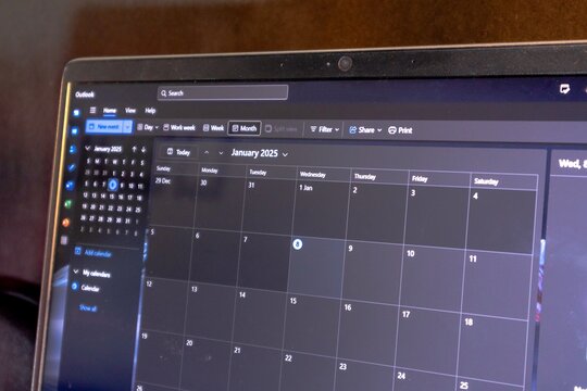 Jakarta, Indonesia - January 08, 2025: View of Outlook Calendar on laptop to organize agenda