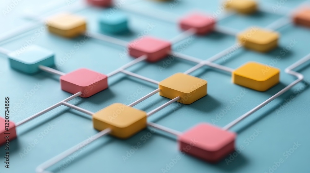 Poster abstract network connection: colorful cubes interlinked, representing data, technology, and global c