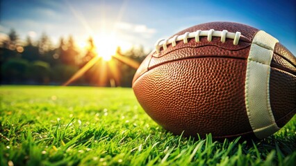 Obraz premium Close-up of a Football on the Field with Solid Background for Text Overlay - Perfect for Sports Themes, Promotional Materials, and Football Enthusiasts
