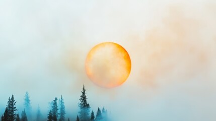 Abstract Representation of Heat Circles Radiating from a Central Source Over a Misty Landscape