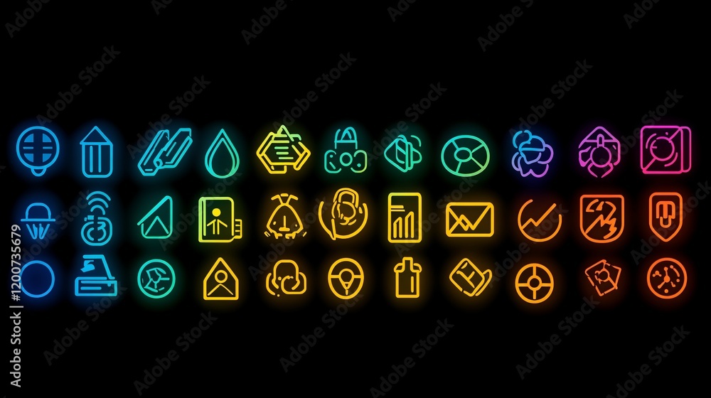 Poster colorful neon icon set for app design and ui