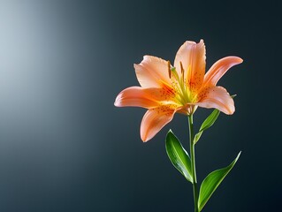 Fototapeta premium Dramatic display of a single orange lily against a dark background in a studio setting for floral photography