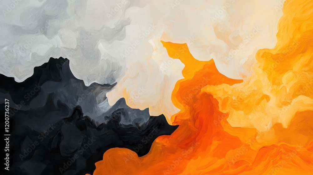 Poster abstract fragment of a vibrant burning landscape with dynamic colors and fluid textures illustrating