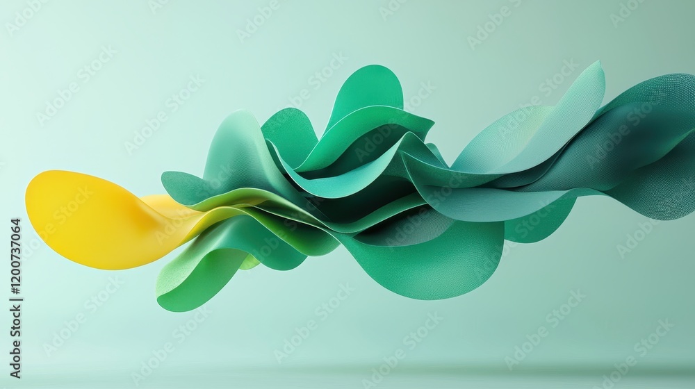 Poster abstract representation of dynamic green consumerism with flowing shapes and forms