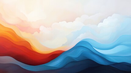 Abstract Representation of Wildfire Waves Undulating Across a Serene Landscape in Vibrant Warm and Cool Tones
