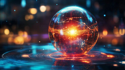 A crystal ball with glowing star charts, planetary diagrams, and astrology symbols swirling inside, offering glimpses of destiny