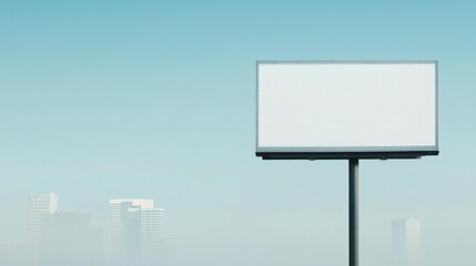Fototapeta premium Empty Billboard Displaying Air Quality Warnings in Urban Cityscape with Clear Sky and Tall Buildings