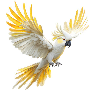 Majestic Cockatoo in Flight Isolated on Transparent Background