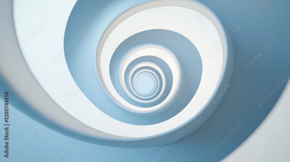 Poster conceptual spiral design representing growth trajectories in soft blue tones for abstract art concep