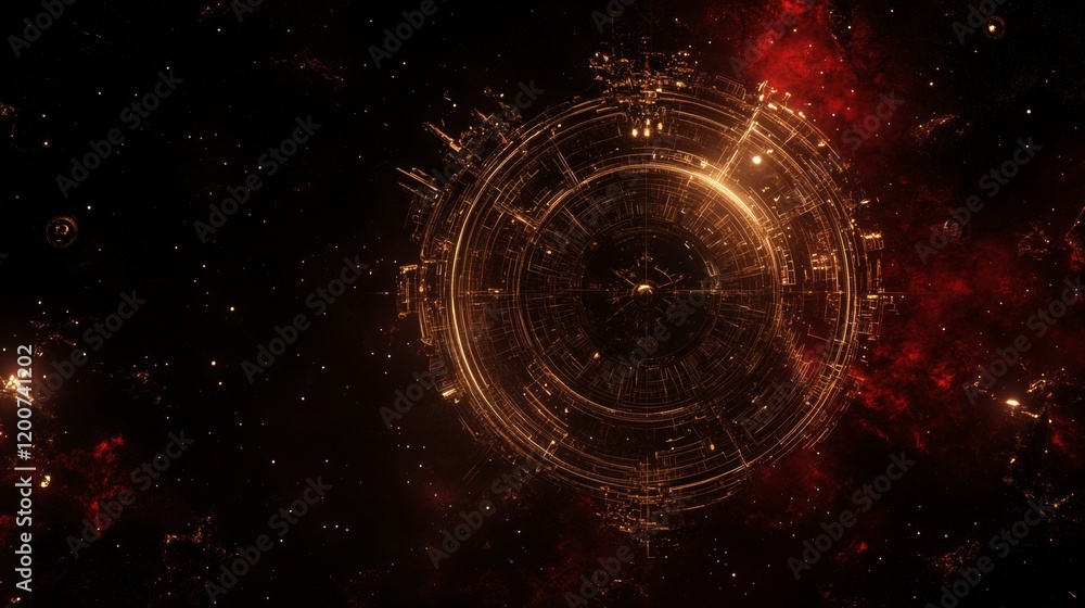 Poster cosmic clockwork celestial mechanism in nebula