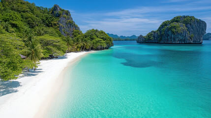 Obraz premium stunning beach with turquoise waters and lush greenery, perfect for relaxation