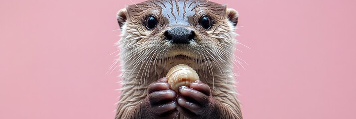 Obraz premium Adorable Otter Enjoying a Snail Treat