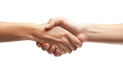Hands shaking to symbolize agreement and partnership in a collaborative effort isolated on transparent background