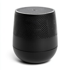 Black portable wireless speaker with perforated design.