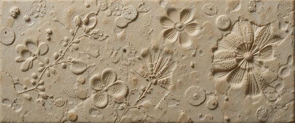 Floral relief sculpture featuring various plant motifs.