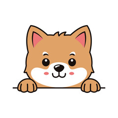 Cute Brown Dog Puppy Animal Cartoon Character is Peeking with Happy Expression