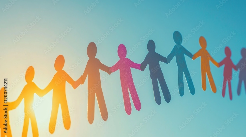 Poster paper chain of unity: a symbol of connection and togetherness against a sky background