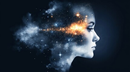 Obraz premium Cosmic Woman Galaxy Within a Feminine Profile