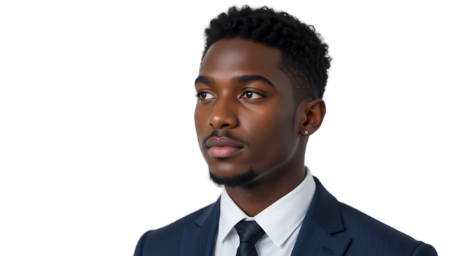 Pensive young black businessman in suit.