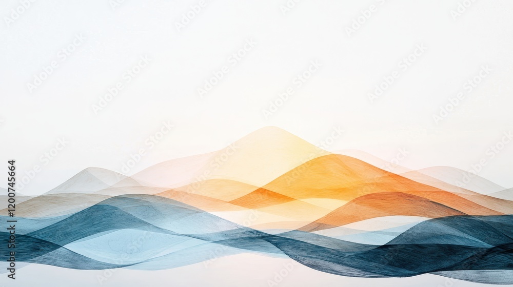 Poster geometric abstraction representing the fragility of nature with soft waves and subtle color gradient