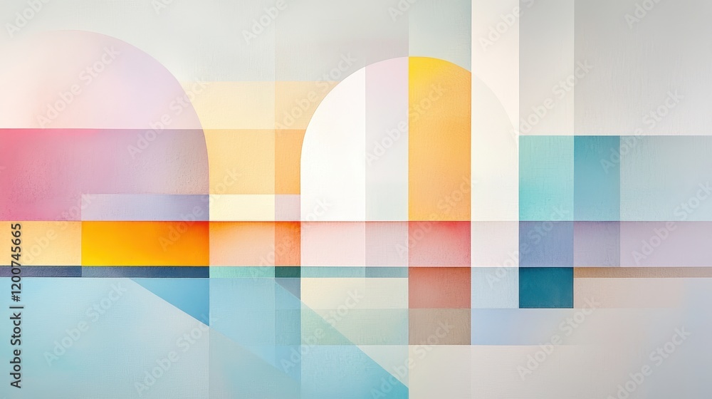 Poster geometric abstraction representing the fragility of light and color in a modern artistic composition