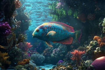 Obraz premium Vibrant Parrotfish in a Coral Reef Paradise