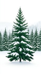 Obraz premium Snow-covered evergreen tree in a winter forest landscape