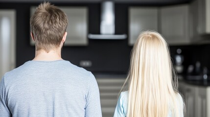 Couple Standing Back in Modern Kitchen Interior
