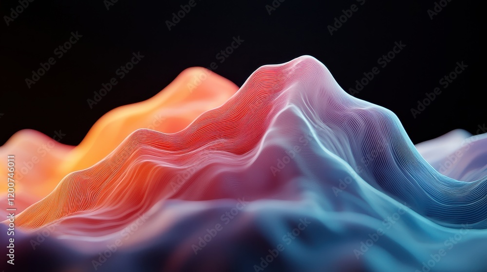 Poster holographic visuals of flowing data streams with abstract waves in multicolored light effects