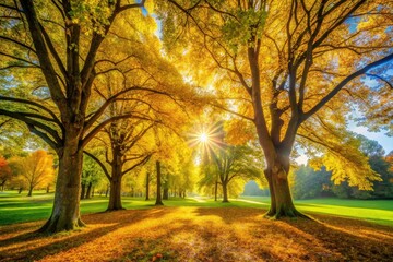 Fototapeta premium Panoramic park showcases breathtaking autumn foliage.