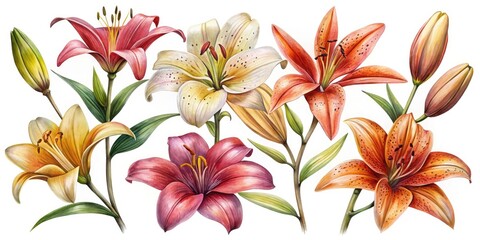 Obraz premium Grunge Oil Painted Lilies - A Stunning Collection of Isolated Floral Artworks for Creative Projects