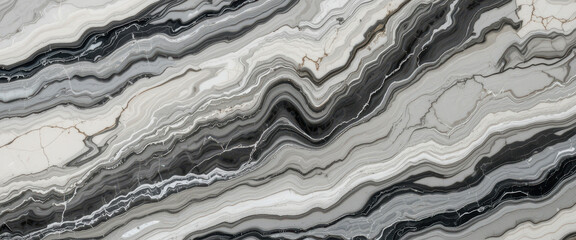 Fototapeta premium Abstract black and white marble texture with wavy patterns.
