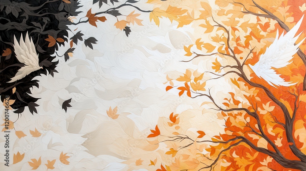 Aufkleber intricate patterns of burning leaves and twigs in a harmonious blend of colors and textures represen