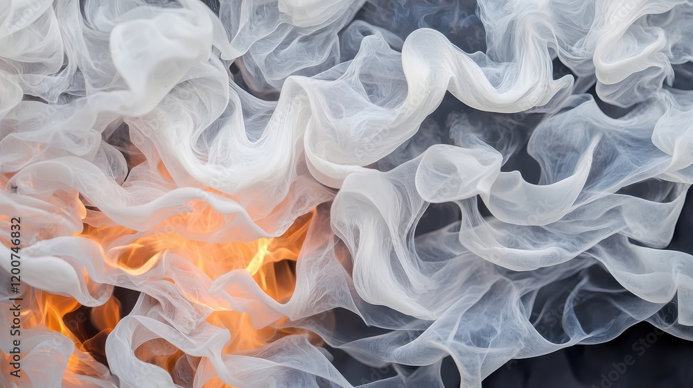 Poster abstract composition of layered flames and smoke with overlapping textures in cool tones